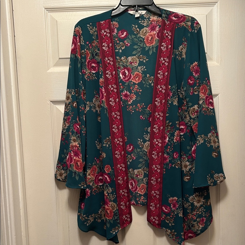 The Pioneer Woman Teal Floral silky cardigan